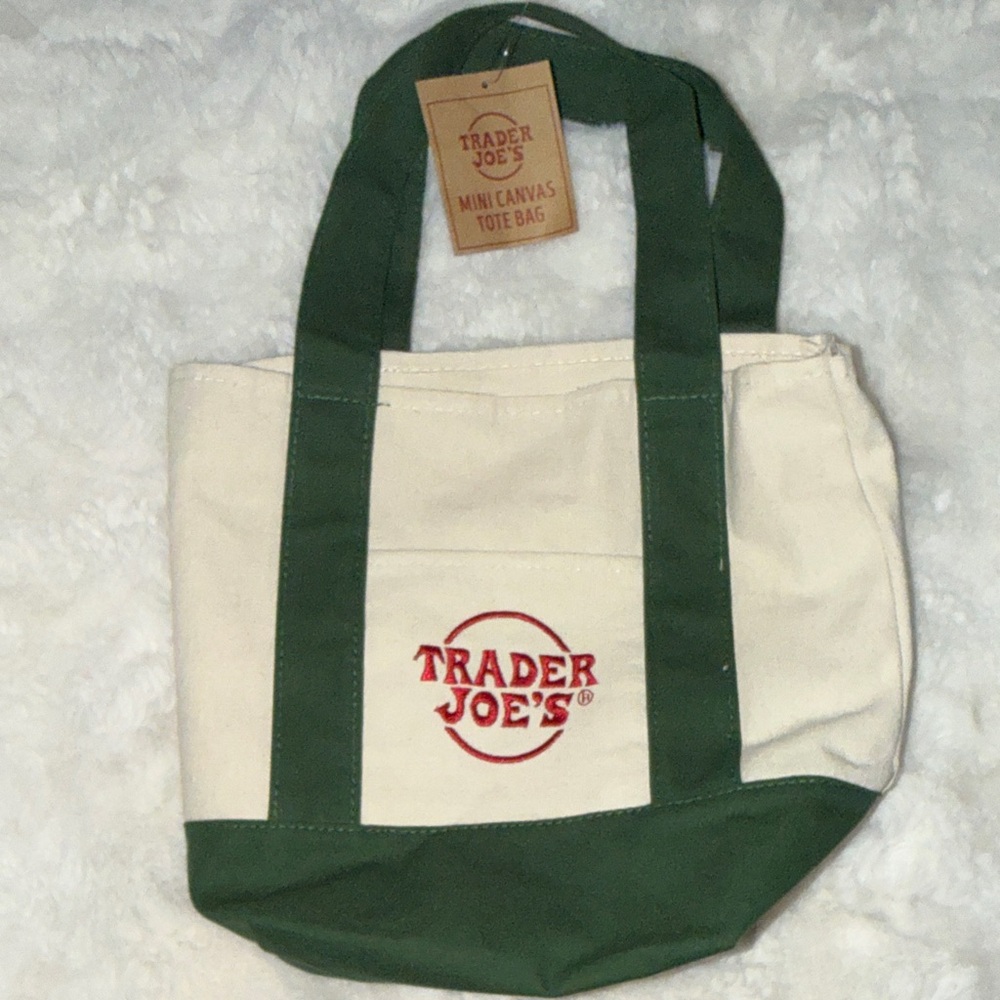 Trader Joe's Green and Cream Canvas Tote Bag